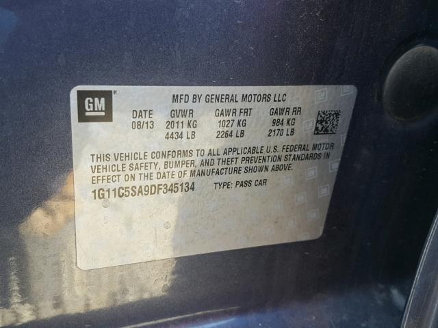 1G11C5SA9DF345134 - 2013 CHEVROLET MALIBU 1LT 蓝色 照片 10