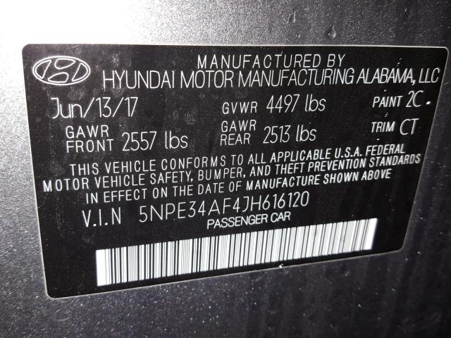 5NPE34AF4JH616120 - 2018 HYUNDAI SONATA SPO GRAY photo 10