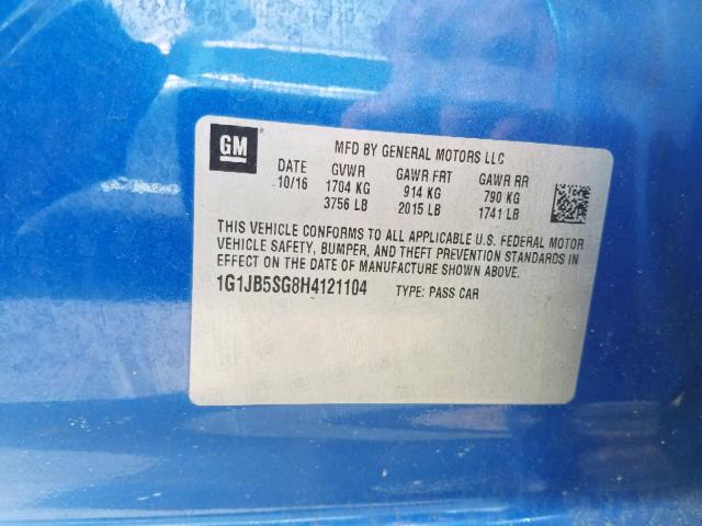 1G1JB5SG8H4121104 - 2017 CHEVROLET SONIC LS 蓝色 照片 10