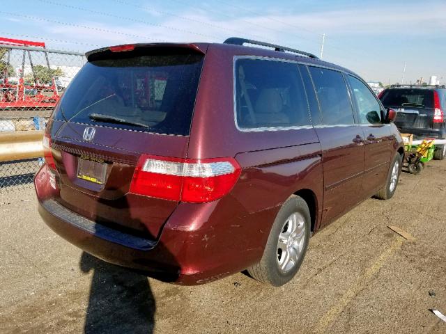 5FNRL38667B418406 - 2007 HONDA ODYSSEY EX BURGUNDY photo 4