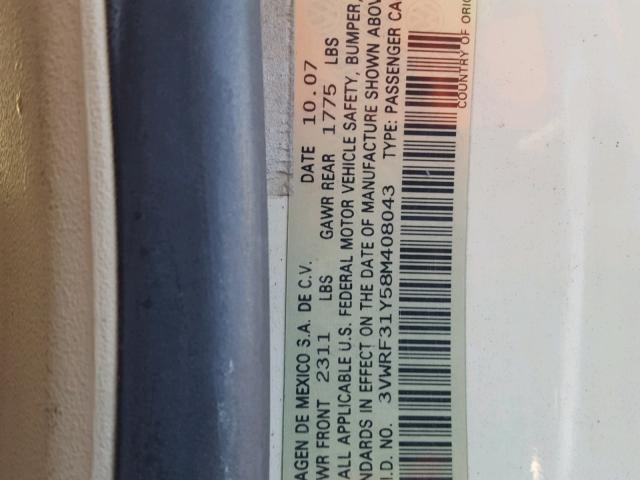 3VWRF31Y58M408043 - 2008 VOLKSWAGEN NEW BEETLE Weiß Foto 10