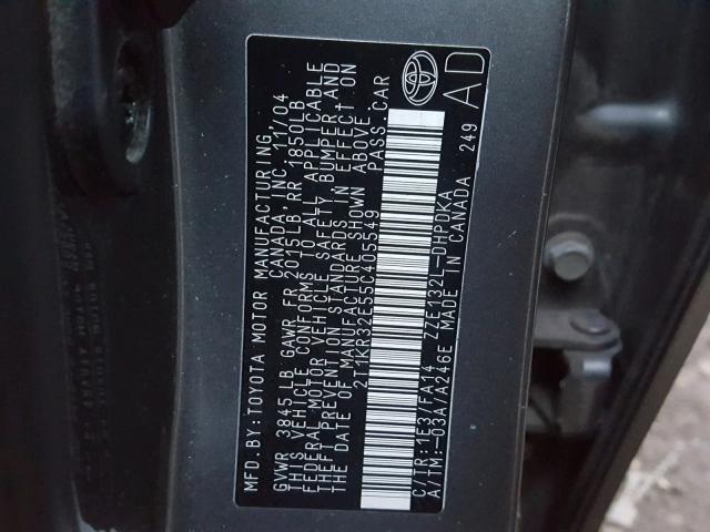 2T1KR32E55C405549 - 2005 TOYOTA MATRIX GRAY photo 10