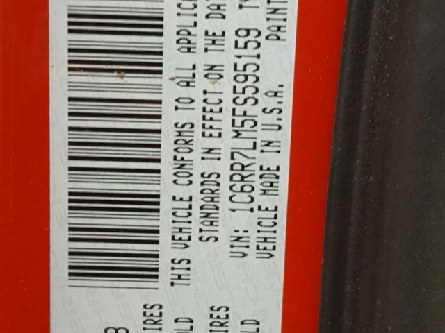 1C6RR7LM5FS595159 - 2015 RAM 1500 SLT წითელი ფოტო 10