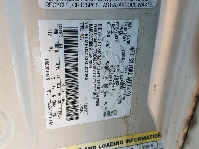 5LMFU27536LJ27160 - 2006 LINCOLN NAVIGATOR CREAM photo 10