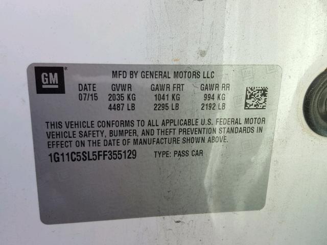 1G11C5SL5FF355129 - 2015 CHEVROLET MALIBU 1LT 白色 照片 10