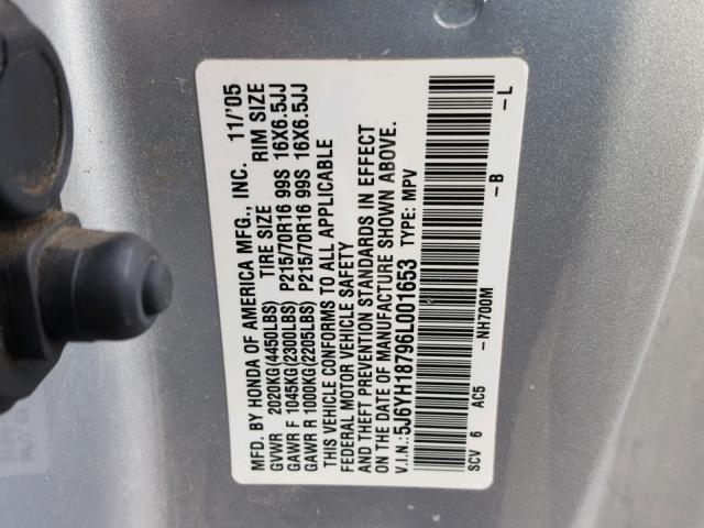 5J6YH18796L001653 - 2006 HONDA ELEMENT EX SILVER photo 10