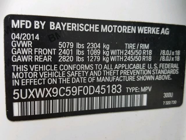 5UXWX9C59F0D45183 - 2015 BMW X3 XDRIVE2 WHITE photo 10