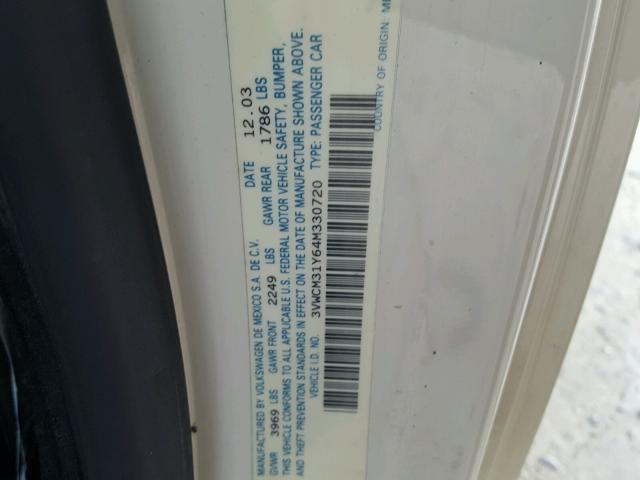 3VWCM31Y64M330720 - 2004 VOLKSWAGEN NEW BEETLE Bej foto 10