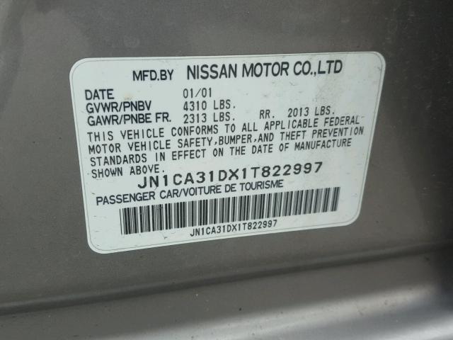 JN1CA31DX1T822997 - 2001 NISSAN MAXIMA GXE SILVER photo 10