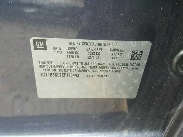 1G11B5SL7EF175443 - 2014 CHEVROLET MALIBU LS ლურჯი ფოტო 10