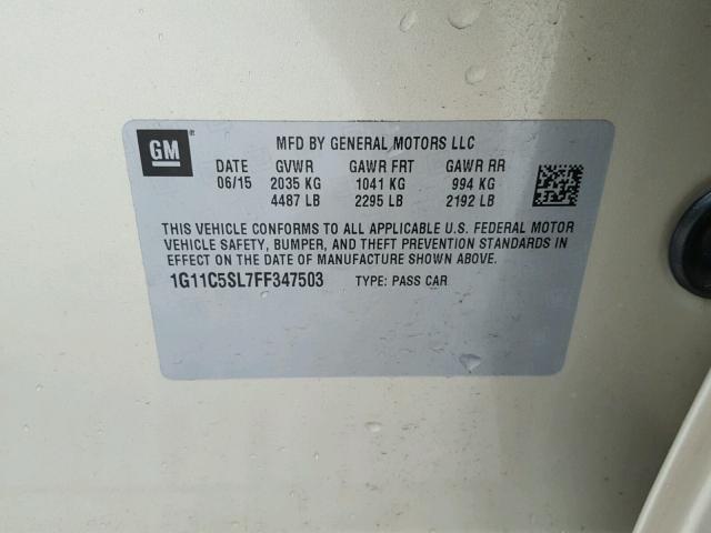 1G11C5SL7FF347503 - 2015 CHEVROLET MALIBU 1LT TAN photo 10