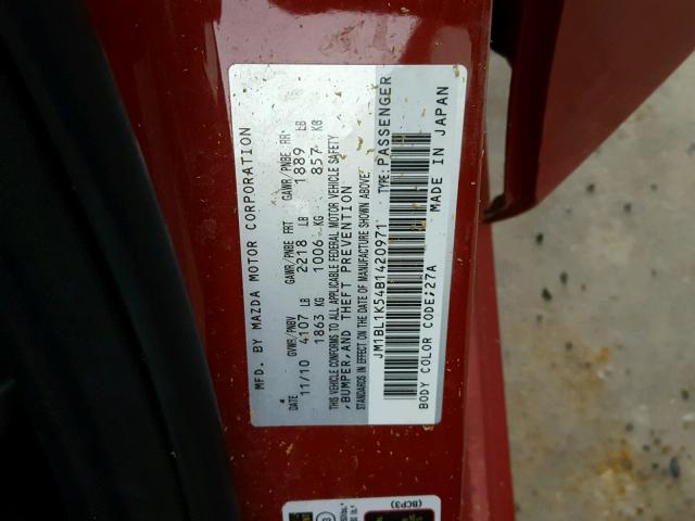 JM1BL1K54B1420971 - 2011 MAZDA 3 S RED photo 10