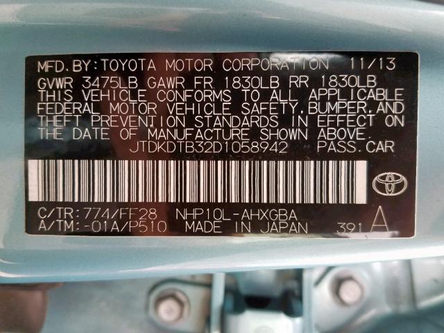 JTDKDTB32D1058942 - 2013 TOYOTA PRIUS C BLUE photo 10