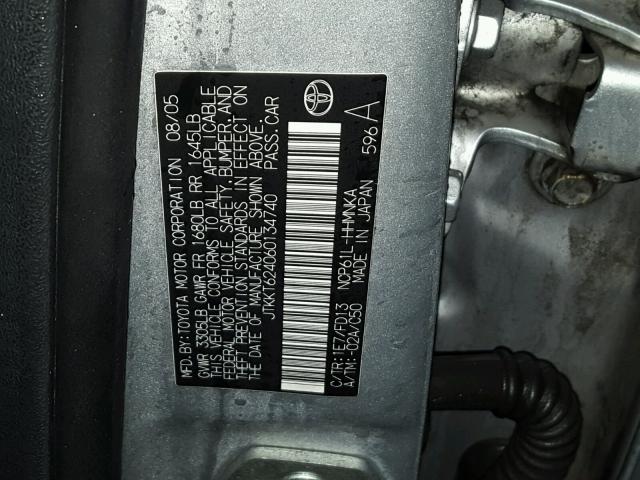 JTKKT624060134740 - 2006 TOYOTA SCION XA SILVER photo 10