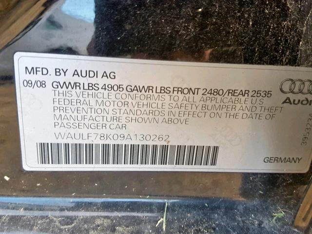 WAULF78K09A130262 - 2009 AUDI A4 2.0T QU BLACK photo 10