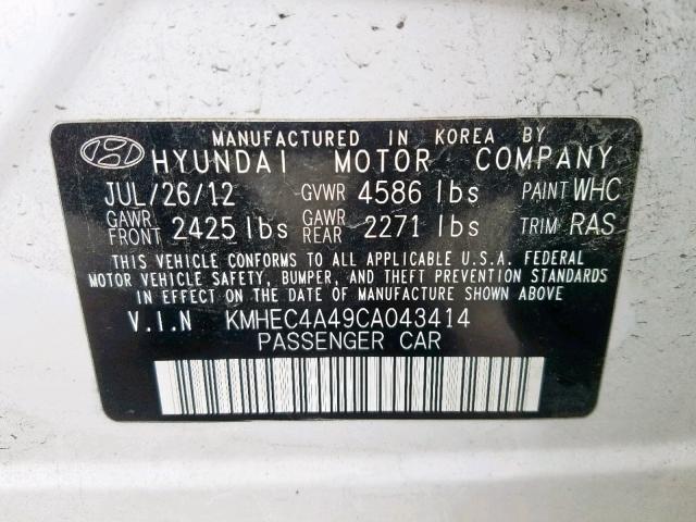 KMHEC4A49CA043414 - 2012 HYUNDAI SONATA HYB WHITE photo 10