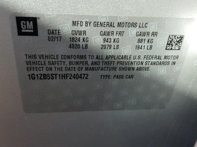 1G1ZB5ST1HF240472 - 2017 CHEVROLET MALIBU LS 银色 照片 10
