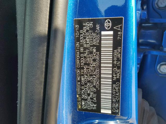 JTDKDTB33D1555854 - 2013 TOYOTA PRIUS C BLUE photo 10