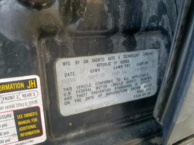 KL1TD66666B572677 - 2006 CHEVROLET AVEO BASE Qara foto 10