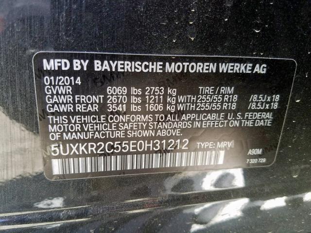5UXKR2C55E0H31212 - 2014 BMW X5 SDRIVE3 GRAY photo 10
