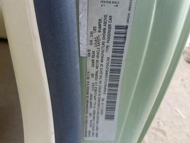 3VWPW31C68M520538 - 2008 VOLKSWAGEN NEW BEETLE 绿色 照片 10