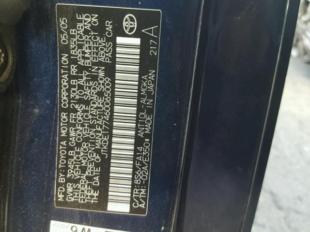 JTKDE177460065009 - 2006 TOYOTA SCION TC 蓝色 照片 10