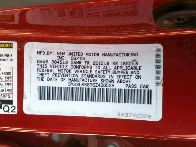 5Y2SL65836Z400558 - 2006 PONTIAC VIBE RED photo 10