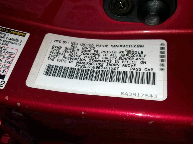 5Y2SL65896Z401827 - 2006 PONTIAC VIBE RED photo 10