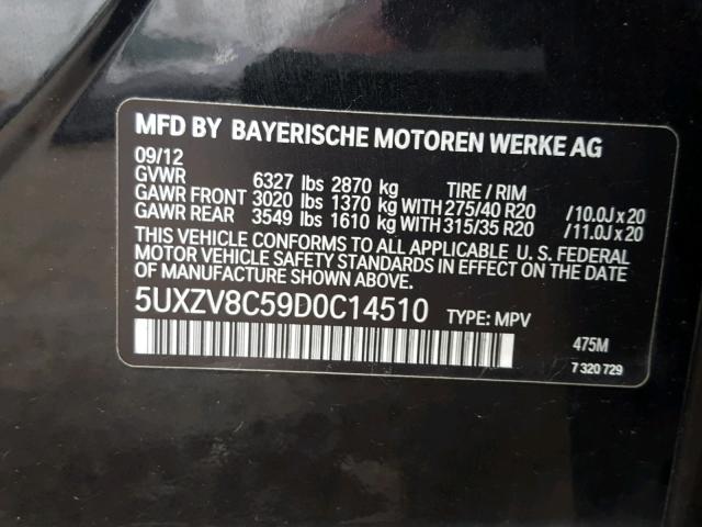 5UXZV8C59D0C14510 - 2013 BMW X5 XDRIVE5 BLACK photo 10