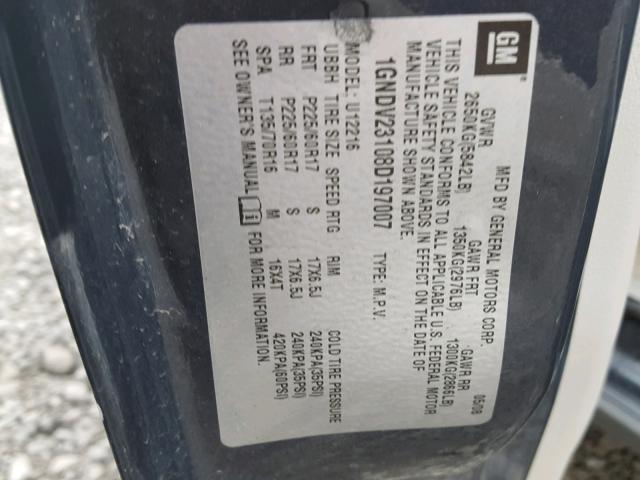 1GNDV23108D197007 - 2008 CHEVROLET UPLANDER L Boz foto 10