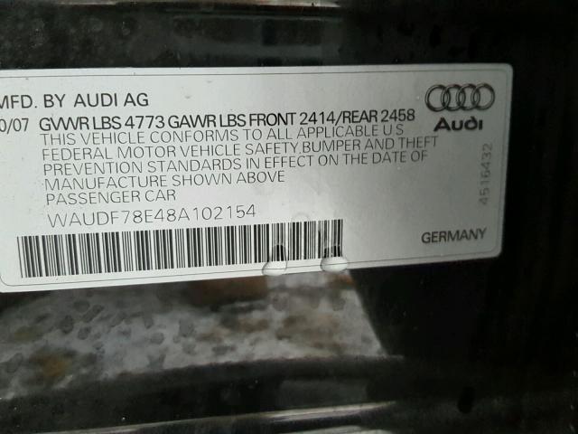 WAUDF78E48A102154 - 2008 AUDI A4 2.0T QU BLACK photo 10