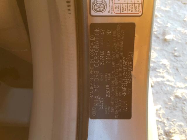 KNAFE121775465957 - 2007 KIA SPECTRA EX BEIGE photo 10