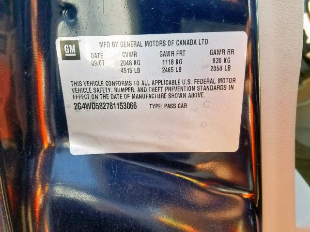 2G4WD582781153066 - 2008 BUICK LACROSSE C BLUE photo 10