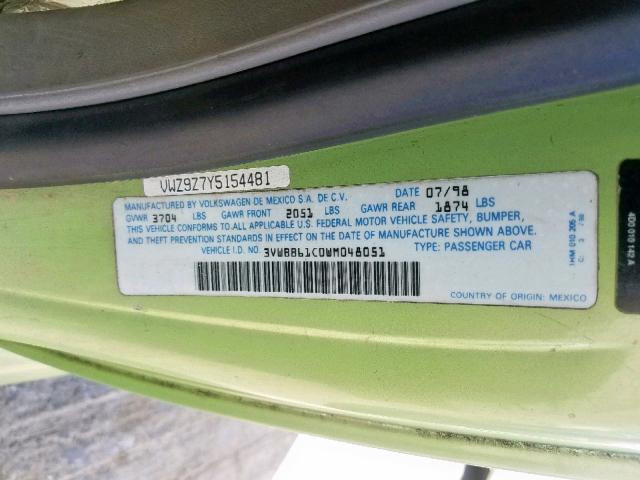 3VWBB61C0WM048051 - 1998 VOLKSWAGEN NEW BEETLE 绿色 照片 10