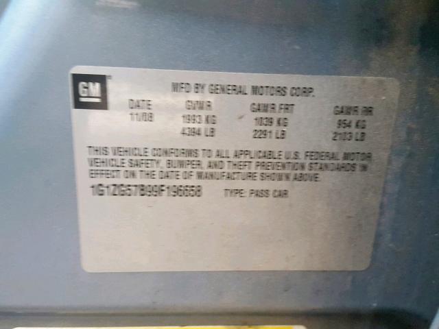 1G1ZG57B99F196658 - 2009 CHEVROLET MALIBU LS 蓝色 照片 10