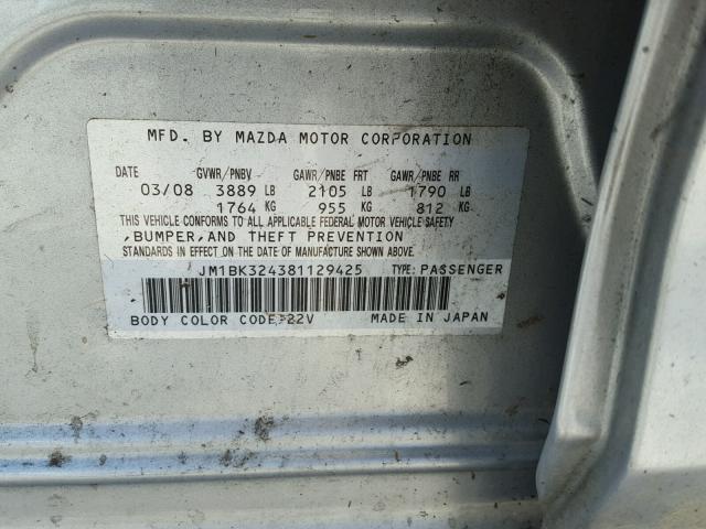 JM1BK324381129425 - 2008 MAZDA 3 S SILVER photo 10