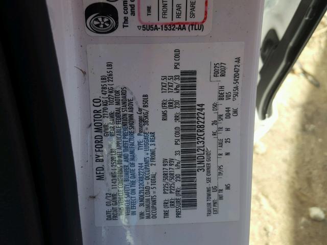 3LNDL2L32CR822244 - 2012 LINCOLN MKZ HYBRID WHITE photo 10