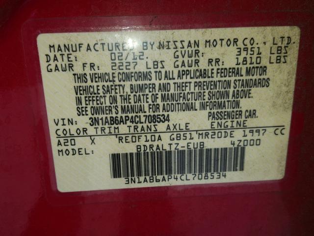 3N1AB6AP4CL708534 - 2012 NISSAN SENTRA 2.0 RED photo 10