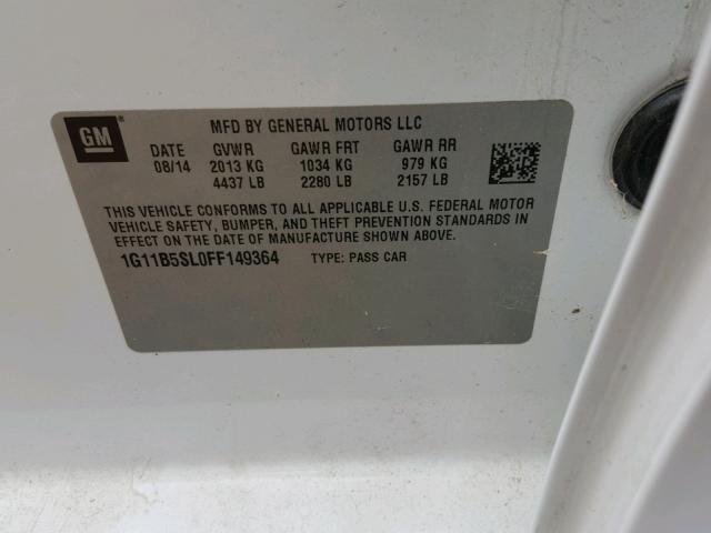 1G11B5SL0FF149364 - 2015 CHEVROLET MALIBU LS 白色 照片 10