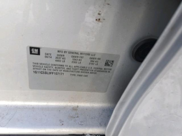 1G11C5SL3FF107171 - 2015 CHEVROLET MALIBU 1LT SILVER photo 10