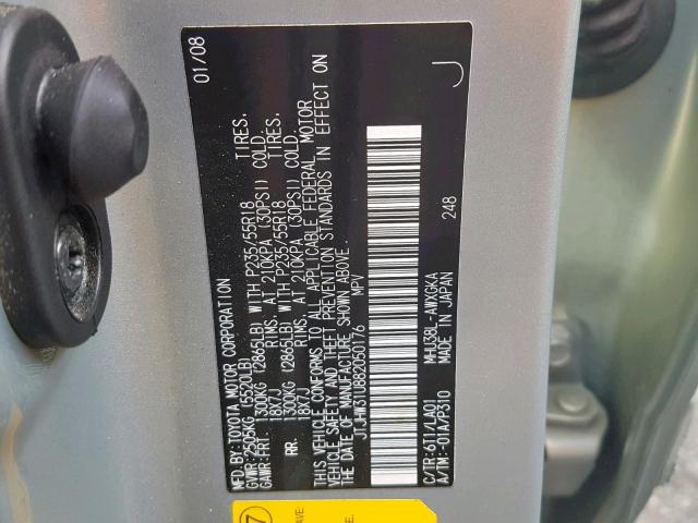 JTJHW31U882050176 - 2008 LEXUS RX 400H GRAY photo 10