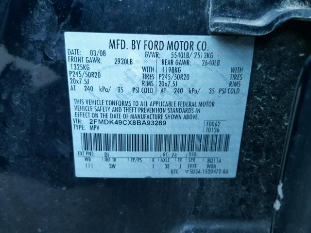 2FMDK49CX8BA93289 - 2008 FORD EDGE LIMIT BLUE photo 10