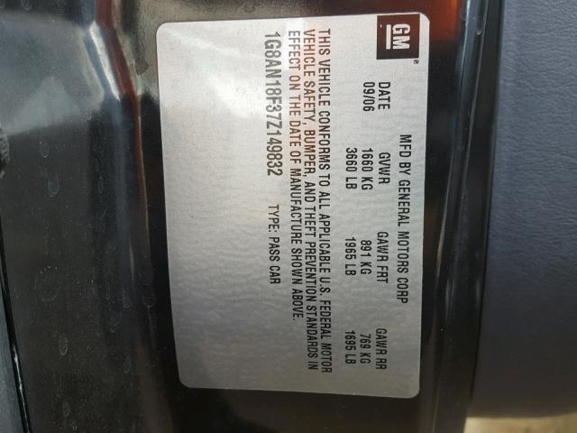 1G8AN18F37Z149832 - 2007 SATURN ION LEVEL GRAY photo 10