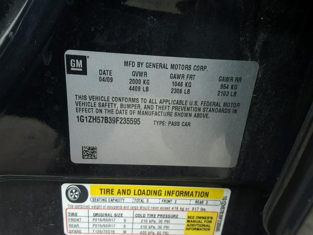 1G1ZH57B39F235595 - 2009 CHEVROLET MALIBU 1LT BLACK photo 10