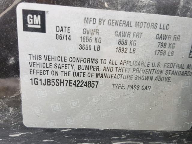 1G1JB5SH7E4224857 - 2014 CHEVROLET SONIC LS 黑色 照片 10