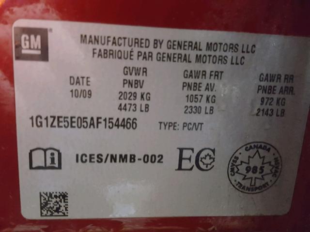 1G1ZE5E05AF154466 - 2010 CHEVROLET MALIBU LTZ მუქწითელი ფოტო 10