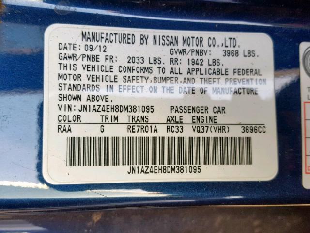 JN1AZ4EH8DM381095 - 2013 NISSAN 370Z BASE BLUE photo 10