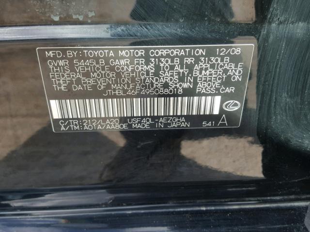 JTHBL46F495088018 - 2009 LEXUS LS 460 BLACK photo 10