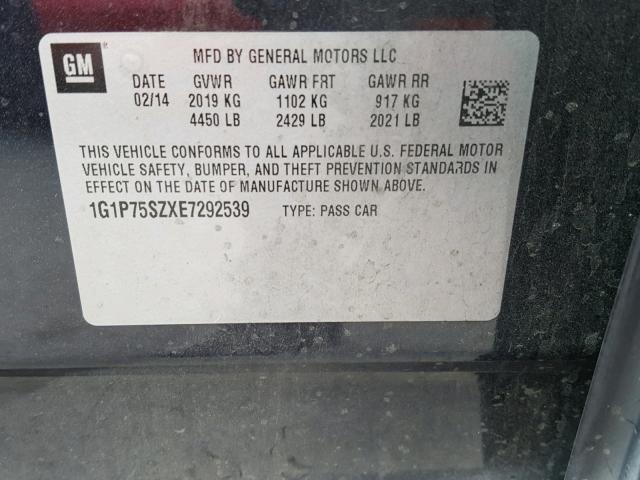 1G1P75SZXE7292539 - 2014 CHEVROLET CRUZE GRAY photo 10