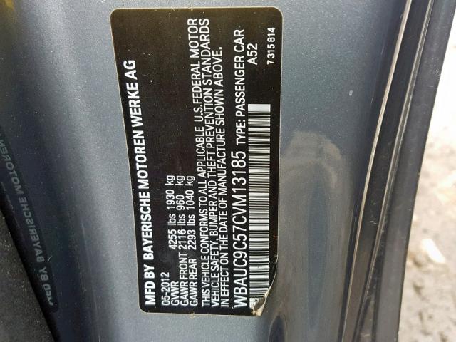 WBAUC9C57CVM13185 - 2012 BMW 135 I GRAY photo 10